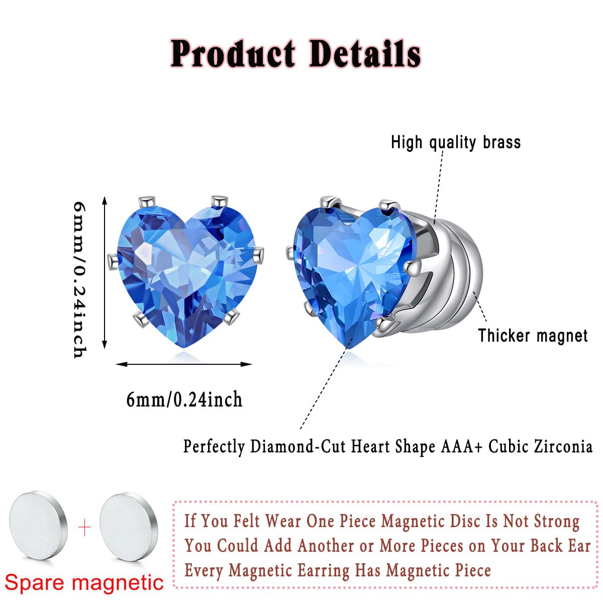 Spiritlele 12 Pairs Birthstone Magnetic Earrings Set Cubic Zirconia Clip on Non Piercing Fake Stud Earrings Birthday Gifts Unisex (Love)