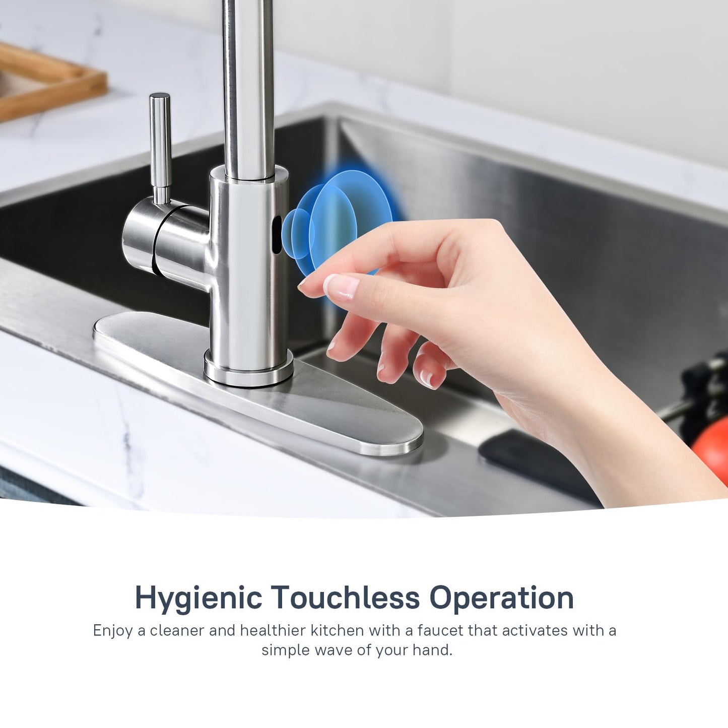 Arofa Touchless Bathroom Faucets, Kitchen Faucet with Pull Down Sprayer, Single Handle Smart Motion Sensor Kitchen Sink Faucet, Stainless Steel Faucet for Kitchen Sink, Brushed Nickel
