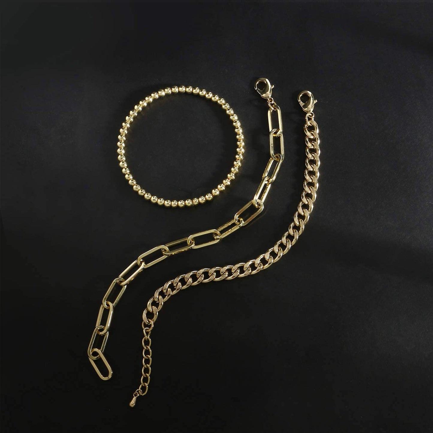 CONRAN KREMIX Gold Chain Bracelet Sets for Women 14K Gold Plated Dainty Link Paperclip Bracelets Stake Adjustable Layered Gold Bracelet for Women Trendy Gold Jewelry