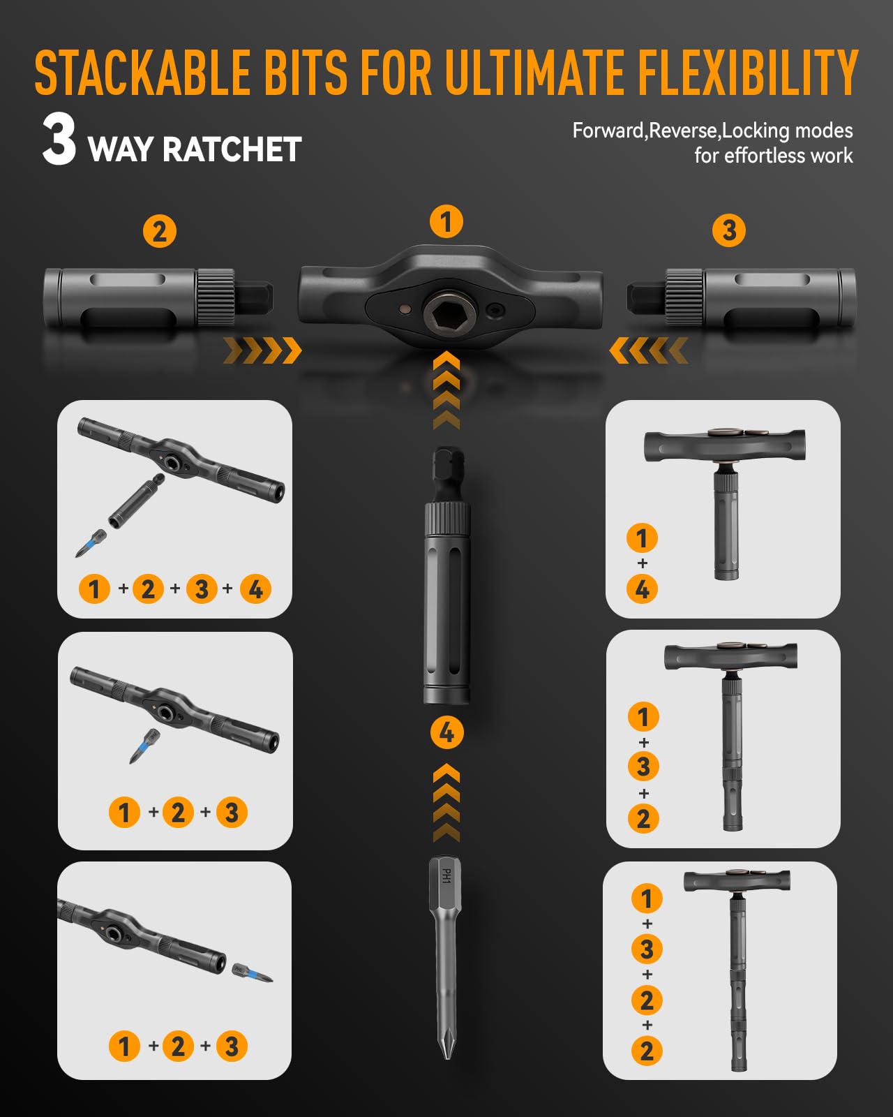 KLUCZ Magnetic Screwdriver Set, 42 in 1 T Handle Ratchet Screwdriver with S2 Steel Multi Bits, Portable Compact Repair Tool Kit with a Magnetic Pickup Tool for DIY, Furniture, Home Daily Repair (Grey)