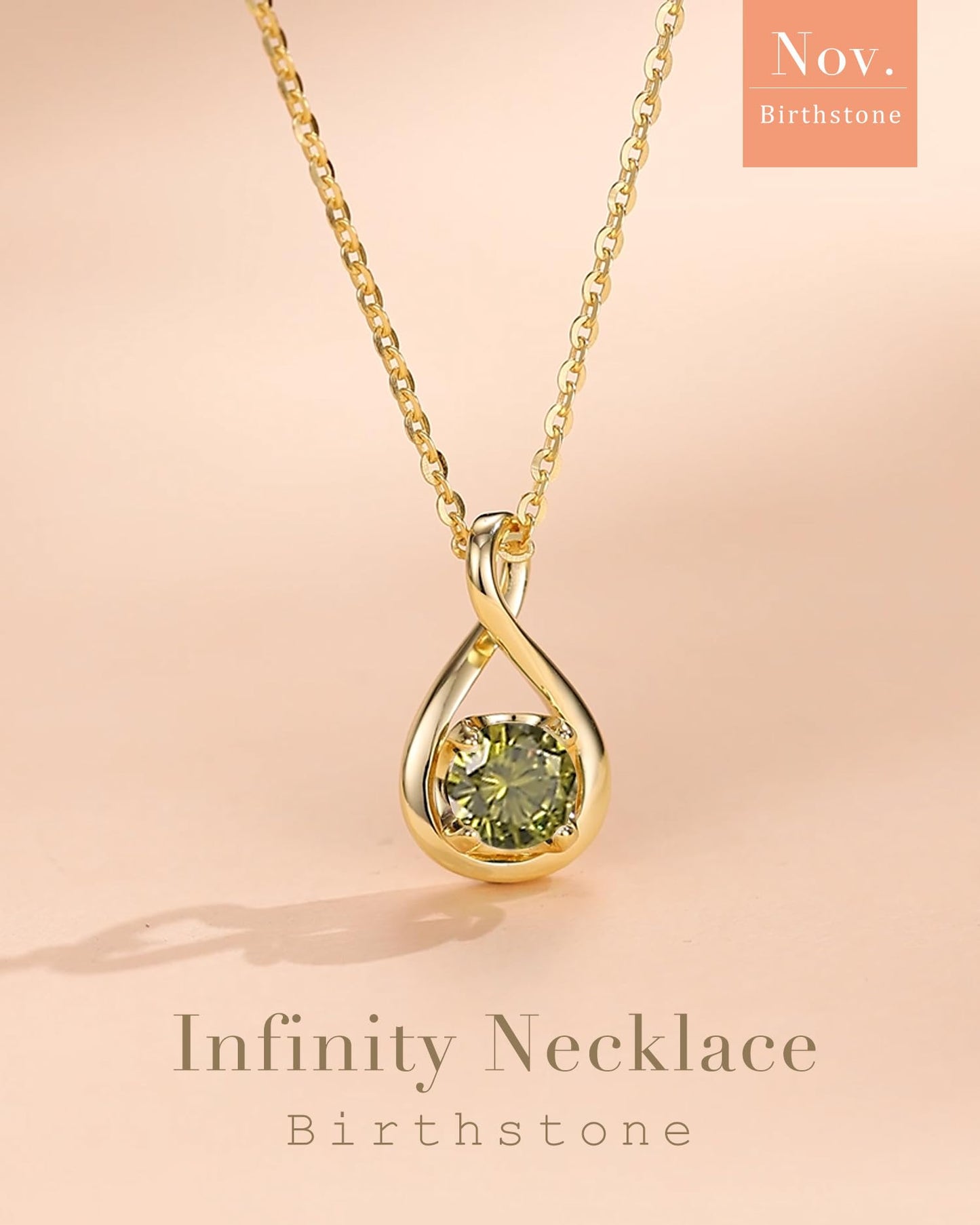 FANCIME Peridot Necklace Yellow Gold Plated 925 Sterling Silver August Birthstone Infinity Pendant Green Gemstone Jewelry Mothers Day Graduation Gifts for Mom Women Her