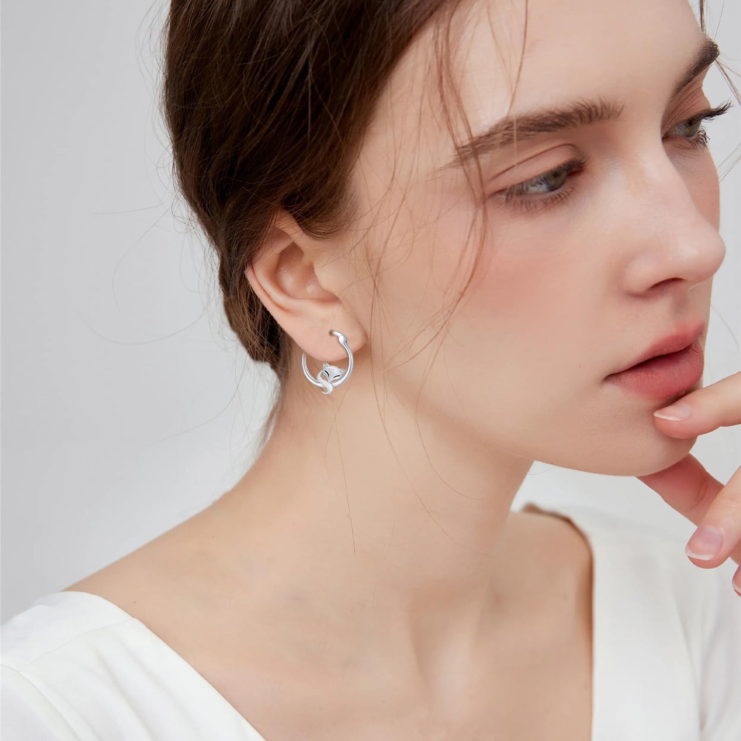 Fox Earrings 925 Sterling Silver Hypoallergenic Cute Animal Hoop Earrings for Sensitive Ears Lucky Fox Jewelry Mothers Day Gifts for Women Girls