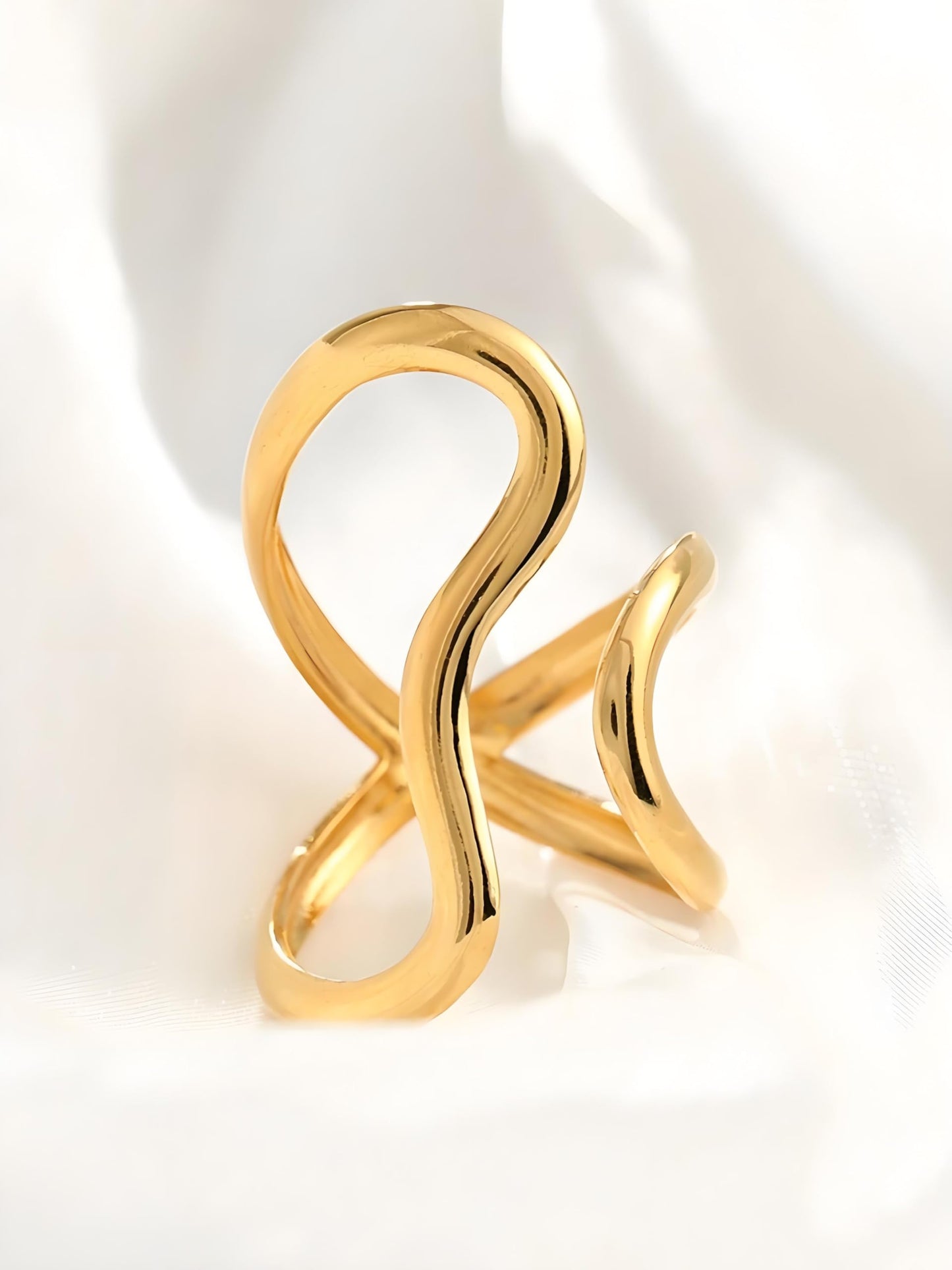 AIETUE Chunky Rings For Women, Gold Silver Thumb Ring Asymmetrical Wavy Curve Ring Adjustable Non Tarnish Dainty Stainless Steel New Year Anniversary Birthday Jewelry Gift (Gold)