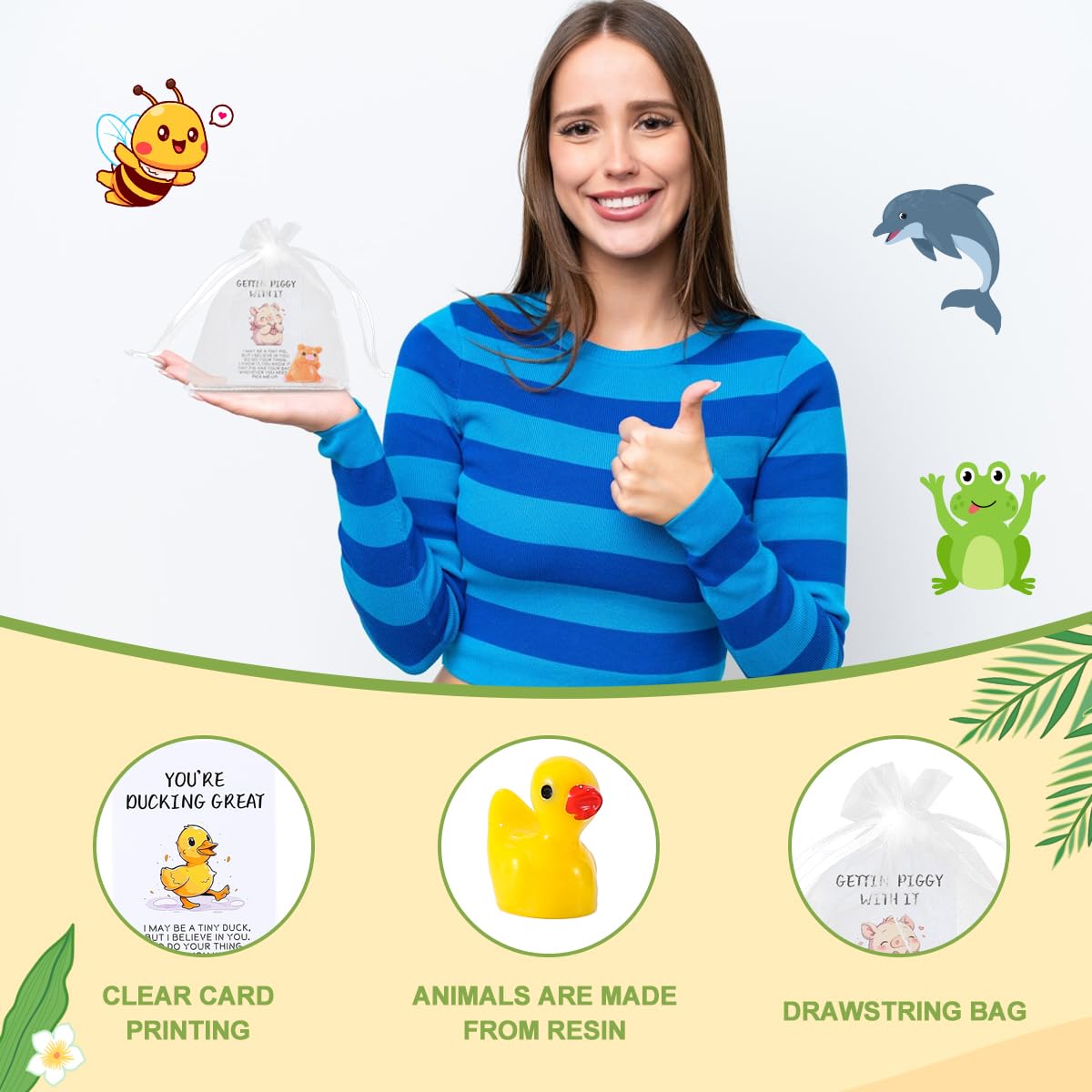 BHHQHH 60 Sets Inspirational Animal Pun Note Cards,Employee Appreciation Gifts Bulk for Coworkers Thank You Staff Gift,Funny Resin Animal Greeting Note Cards for Office Pocket Favor