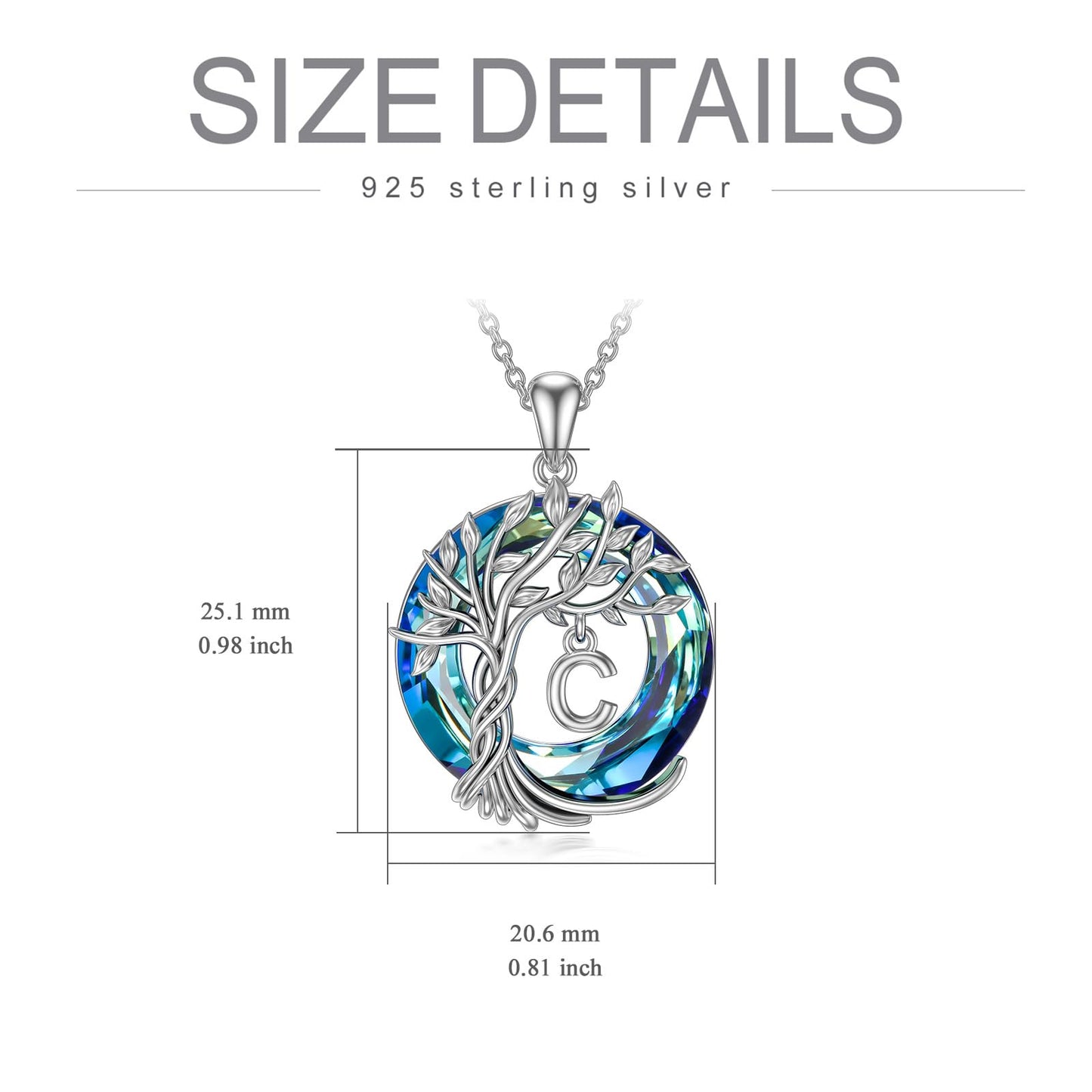 TOUPOP Tree of Life Initial Necklace Gifts for Women Sterling Silver Initial C Letter Jewelry Irish Crystal Pendant Birthday Gifts for Women Her Mom Wife Daughter