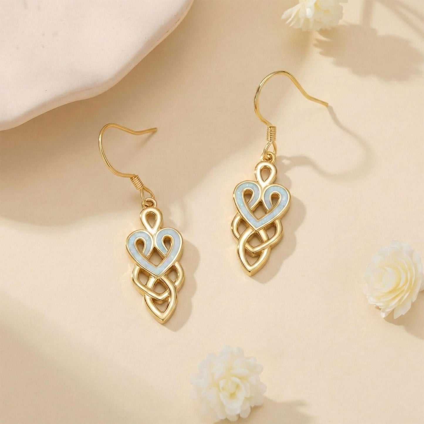 XPYPZP 14K Gold Celtic Knot Earrings Irish Gift for Women Opal Celtic Heart Dangle Drop Earrings Irish Love Jewelry Ireland Mothers Day Gifts for Mom Wife