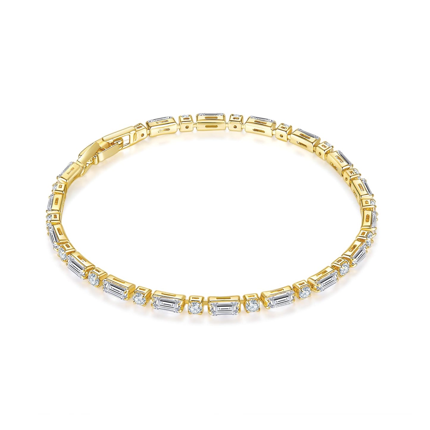 MINDDHA Tennis Bracelets| 2.5mm Cubic Zirconia Tennis Bracelets for Women | Gold Color |Mix-cut Round Square Shape| Size 7.5 Inch