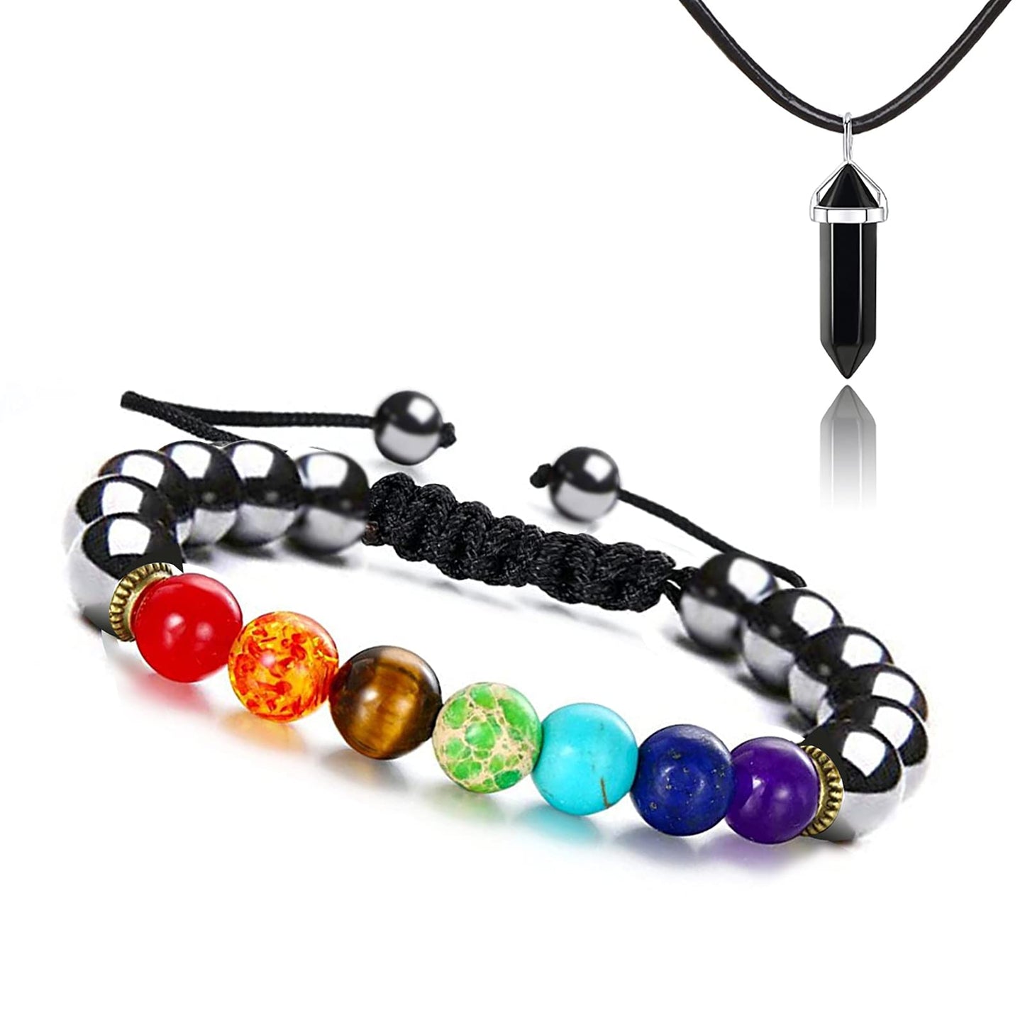 Hion Triple Protection Bracelet- For Meditation Relax- Anxiety Bracelet 7 Chakra Energy Healing Bracelet Relief Hematite Bracelet Set for Men Women