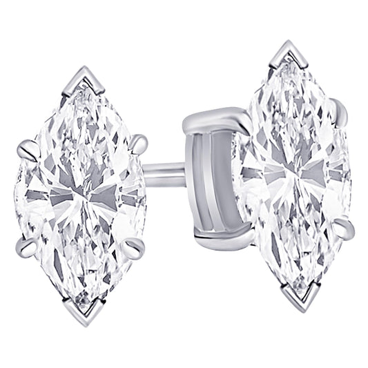 18K White Gold 0.5 Carat Marquise Shape LAB GROWN Diamond IGI Certified Stud Earrings for women 4 Prong Push Back (E/F Color VS2/SI1 CLARITY)