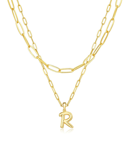 adoyi Gold Heart Initial Necklaces for Women Hers Dainty 14K Gold Plated Heart Layered Letter R Pendant Necklace Stack Jewelry Birthday Valentines Gifts for Women Mom and Wife