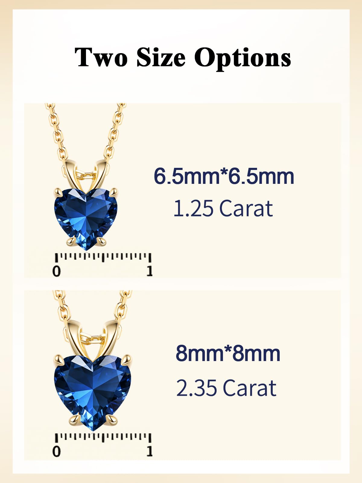CYW 1 Carat Blue Sapphire Small Gold Heart Necklace for Women 925 Sterling Silver Solitaire Pendant Necklace
