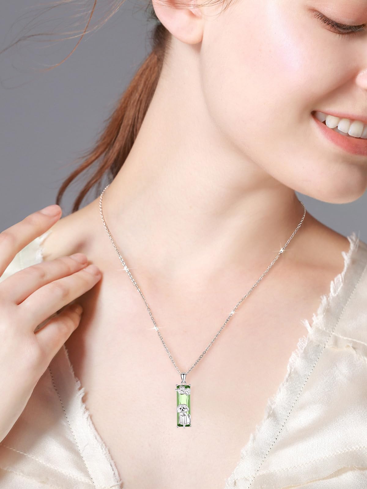 AENEAS Bichon Necklace for Women 925 Sterling Silver Green Crystal Pendant Cute Paw Animal Puppy Bichon Jewelry Gifts for Her Wife