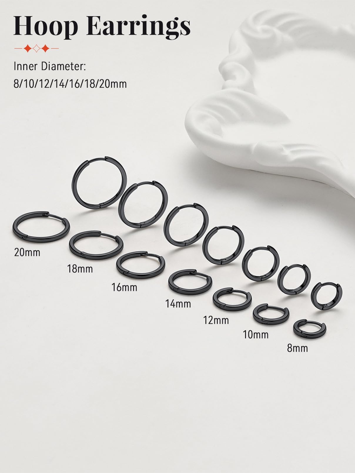 FaithHeart Hoop Earrings for Women, Black Hypoallergenic Huggie Hoop Earrings, Small Cartilage Earrings for Women 20mm, Send Gift Box