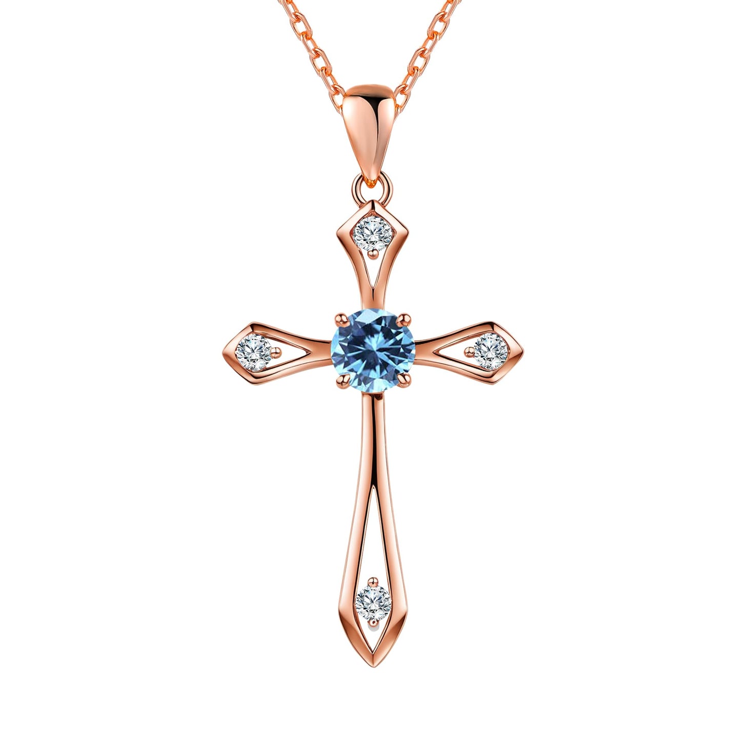 Cross Necklace for Women ,925 Sterling Silver Birthstone Necklace,Blue Topaz- December Birthstone Cross Necklace,Faith Religious Fine Jewelry Valentines Day Gifts Birthday Holiday Gifts for Her