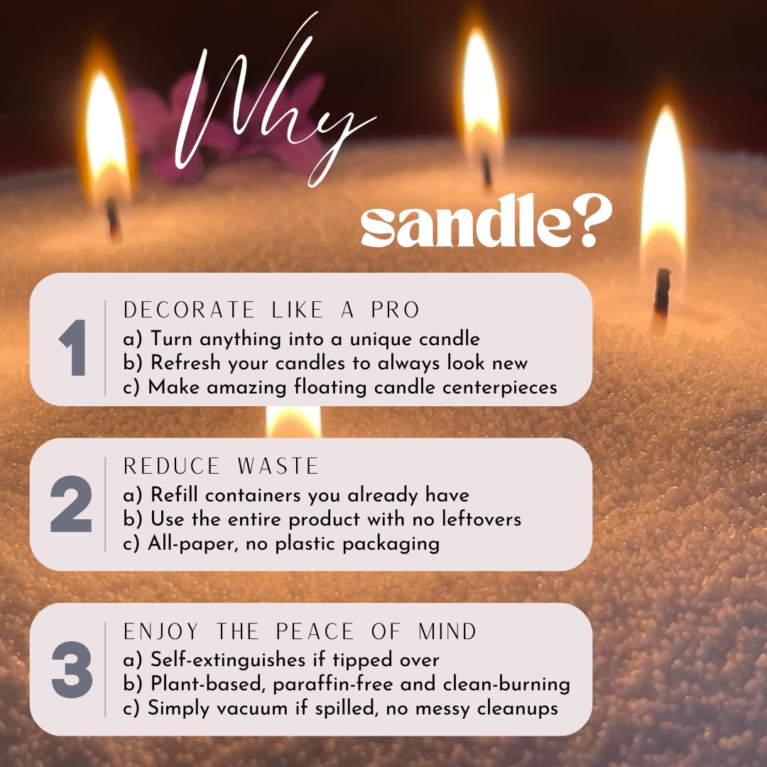 Sandle by Foton Pearled Candle 10 Oz – Vanilla, Non Toxic Luxury Long Lasting Sand Candles up to 60 Hours - Refillable Candle Sand with 15 Wicks for Candles Making