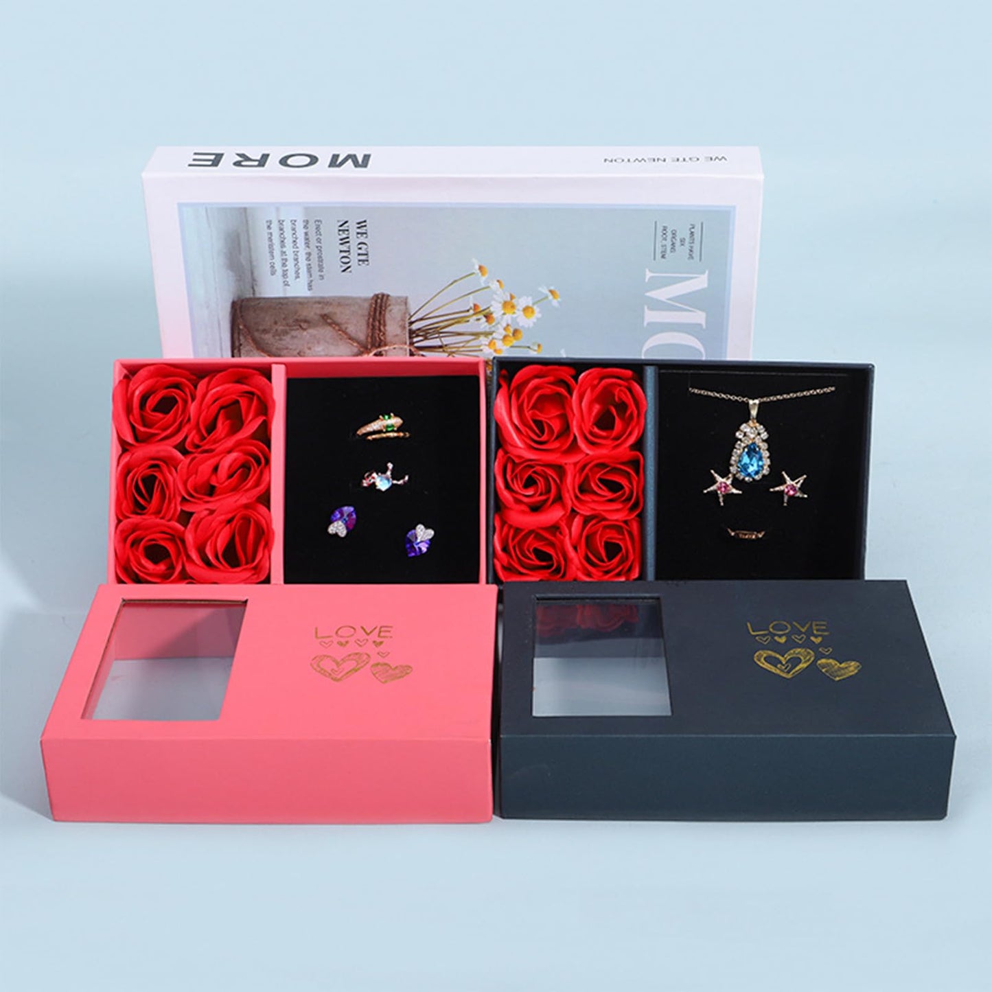 JYCMMFC Rose Ring Box Jewelry Gifts Box Eternal Rose Necklaces Bracelets Box Valentine's Day Christmas Thanksgiving Birthday Romantic for Women Her Mom Wife Girlfriend (Jewelry is NOT included)