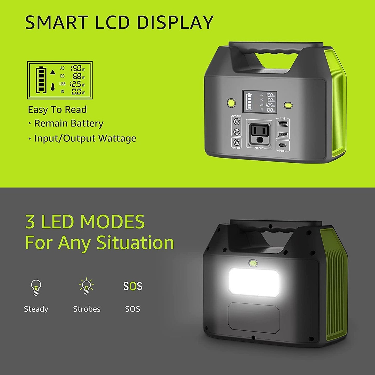 EnginStar 155Wh Power Bank 150Wh Portable Power Station 110v Battery Pack 6 Outputs with AC Outlet LED Light for Outdoor Camping Road Trip Emergency