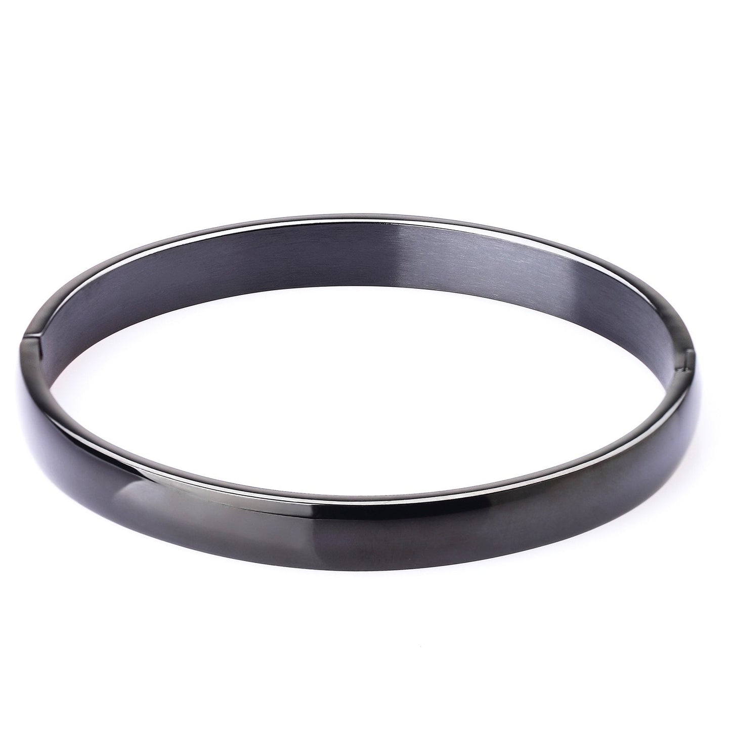 MILAKOO Womens Stainless Steel Bracelet 8MM Black Plain Polished Finish Oval Bangle 7.1”