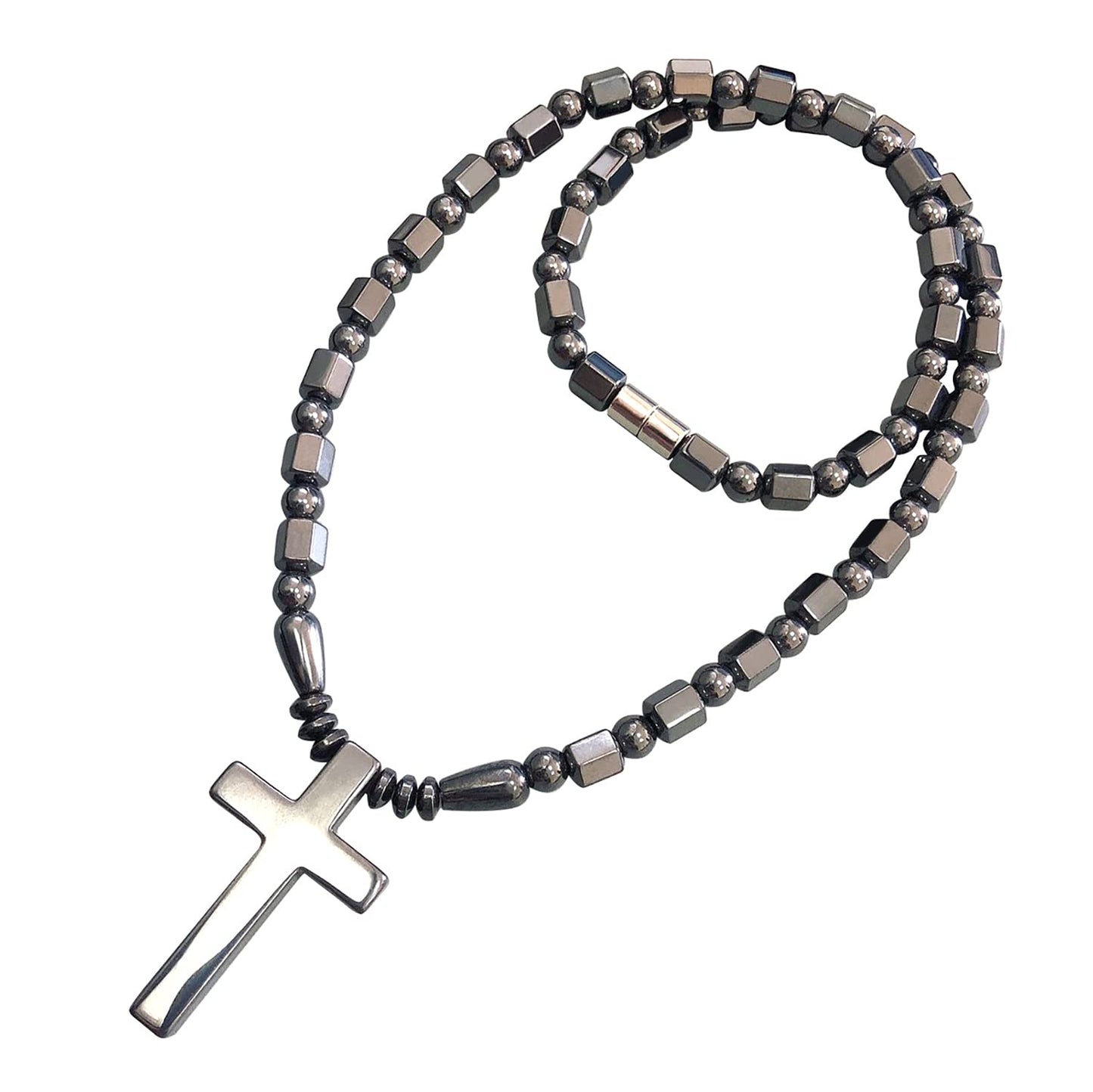 Jiajiazi 5A hematite magnetic therapy Cross pendant necklace for men and women, magnetic bead stone healing Jewelry 20” length unisex