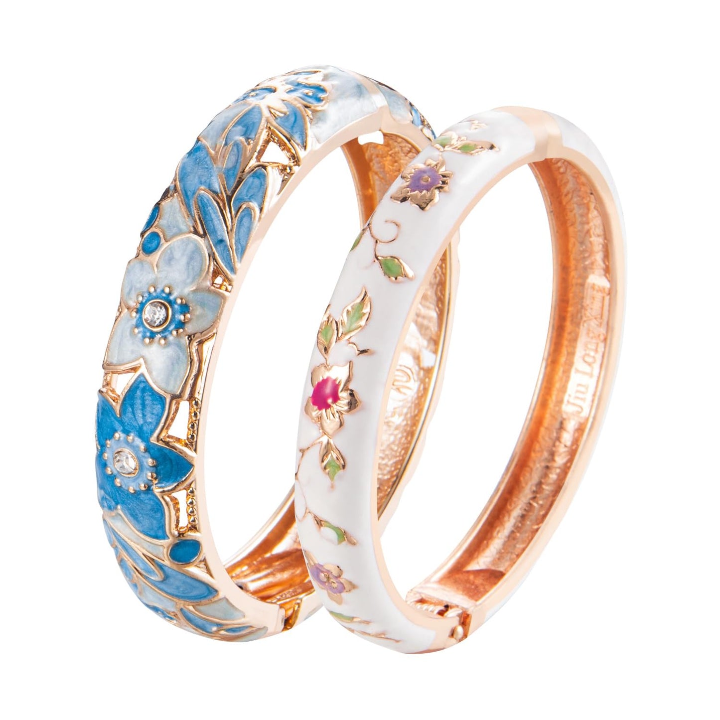 UJOY Bracelet Cloisonne Jewelry Fashion Opening Hinged Bangles Crafted Blue Colored Enamel Flower Gifts for Women 88A11-55A82 Blue White