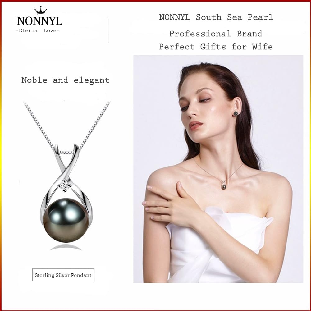 NONNYL Gifts for Wife Women Anniversary-Tahitian Black Pearl Necklace-Mom Girlfriend Her Fine Jewelry Mothers Day Valentines Christmas Birthdays Gift