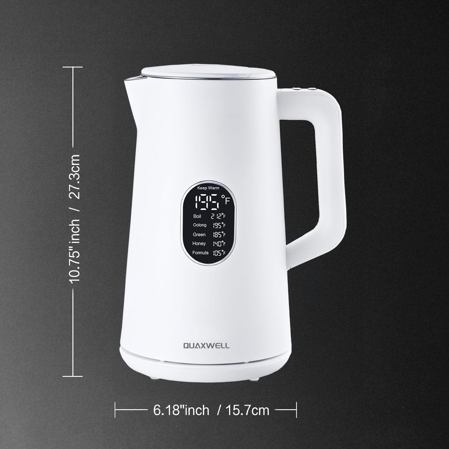 QUAXWELL Electric Kettle, 1.5L Stainless Steel, Double Wall Cool Touch Teapot, Fast Boil,5 Temperature Control, LED Display, Auto Shut-Off, BPA-Free,Keep Warm Function, Ideal for Tea & Coffee,White