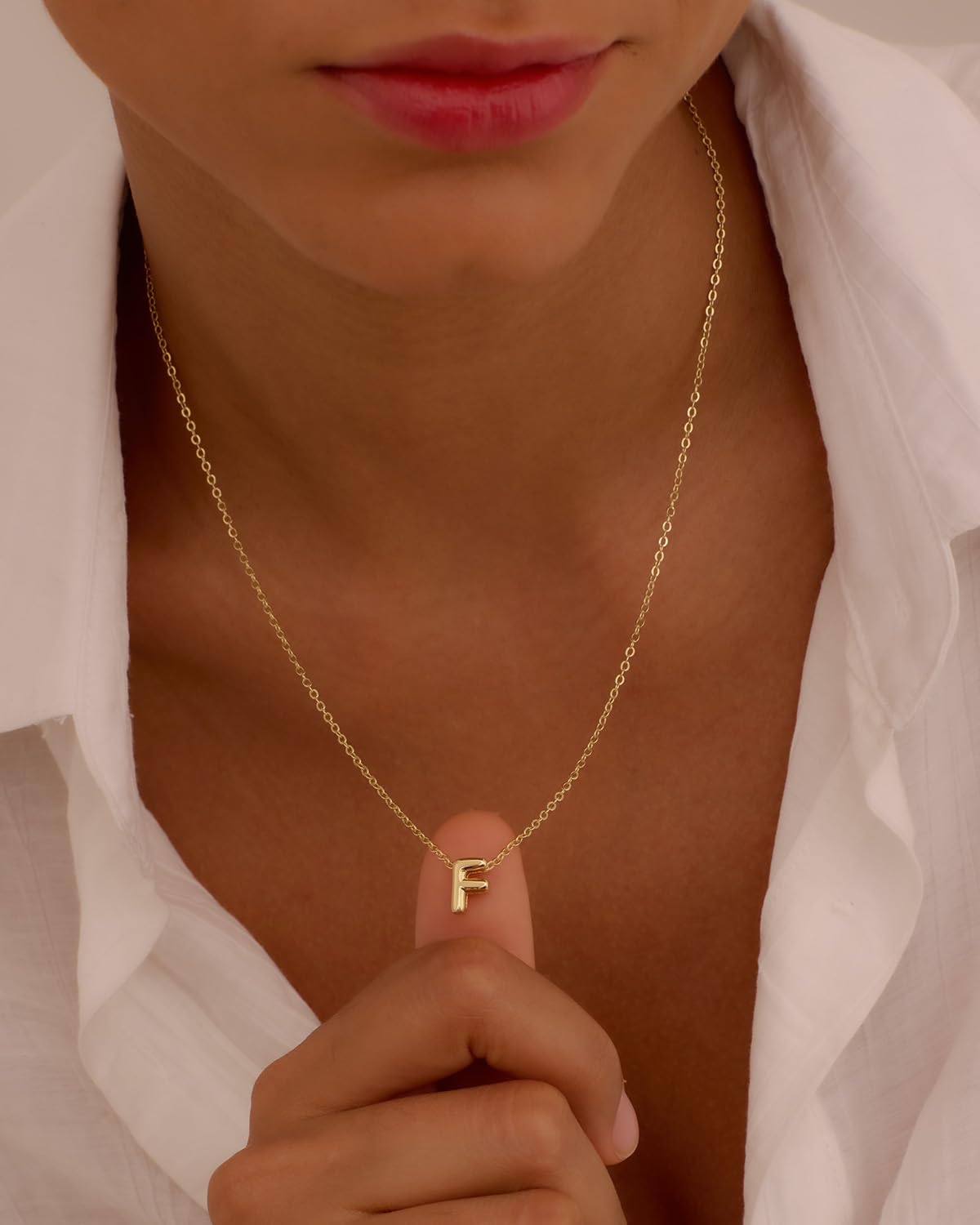 CUEZIY 14K Gold Plated Bubble Letter Necklace Initial Necklaces for Women Dainty Personalized Charm Pendant Name Necklace Cute Non Tarnish Fashion Accessories Teen Gift Trendy Stuff Jewelry Gifts