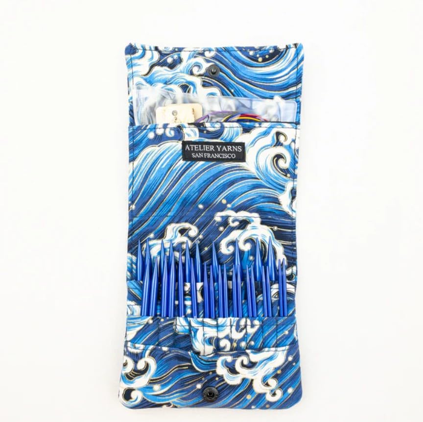 Atelier Interchangeable Knitting Needles, Stainless Steel, Knitting Needles Set with 14 Needle Sizes (Blue)