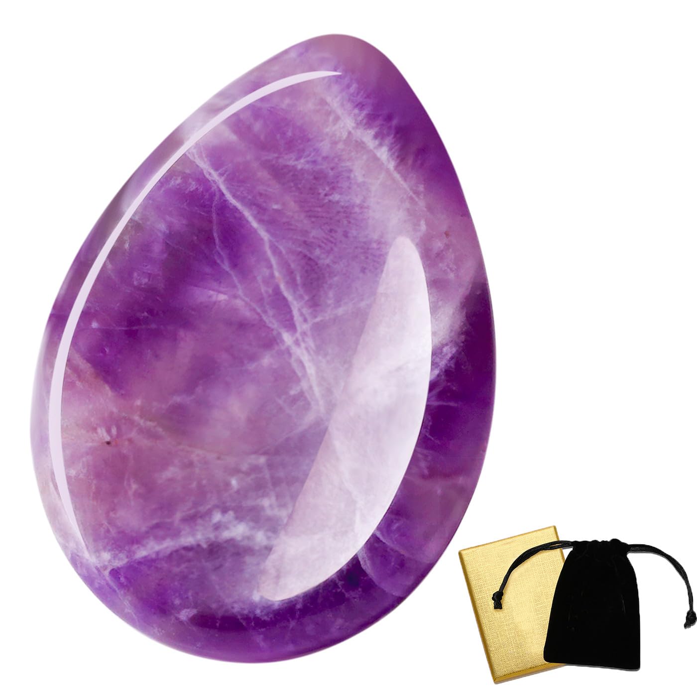 DUQGUHO 1.7" Worry Stone Natural Amethyst Healing Crystals Thumb Worry Stones for Anxiety Reiki Crystal Gemstone Polished Pocket Energy Quartz Stone