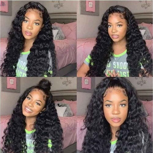 Bworto Loose Deep Wave Curly 13x4 lace Front wigs Human Hair Lace Frontal Wig Human Hair Natural Hairline Natural Black (Natural Color, 24 Inch)