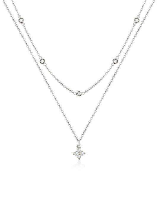 ACECHA Diamond Necklaces for Women-Dainty 18K Gold Silver Plated Choker CZ Layered Pendant with Zircon Cross Trendy Minimalist Necklace Jewelry Gifts For Women (silver-diamond clover)
