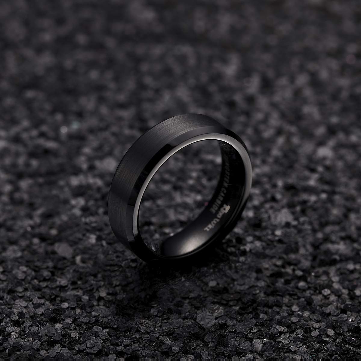 King Will 6mm Men's Black Wedding Ring - Brushed Matte Surface, Beveled Polished Edge, Comfort Fit Size 5