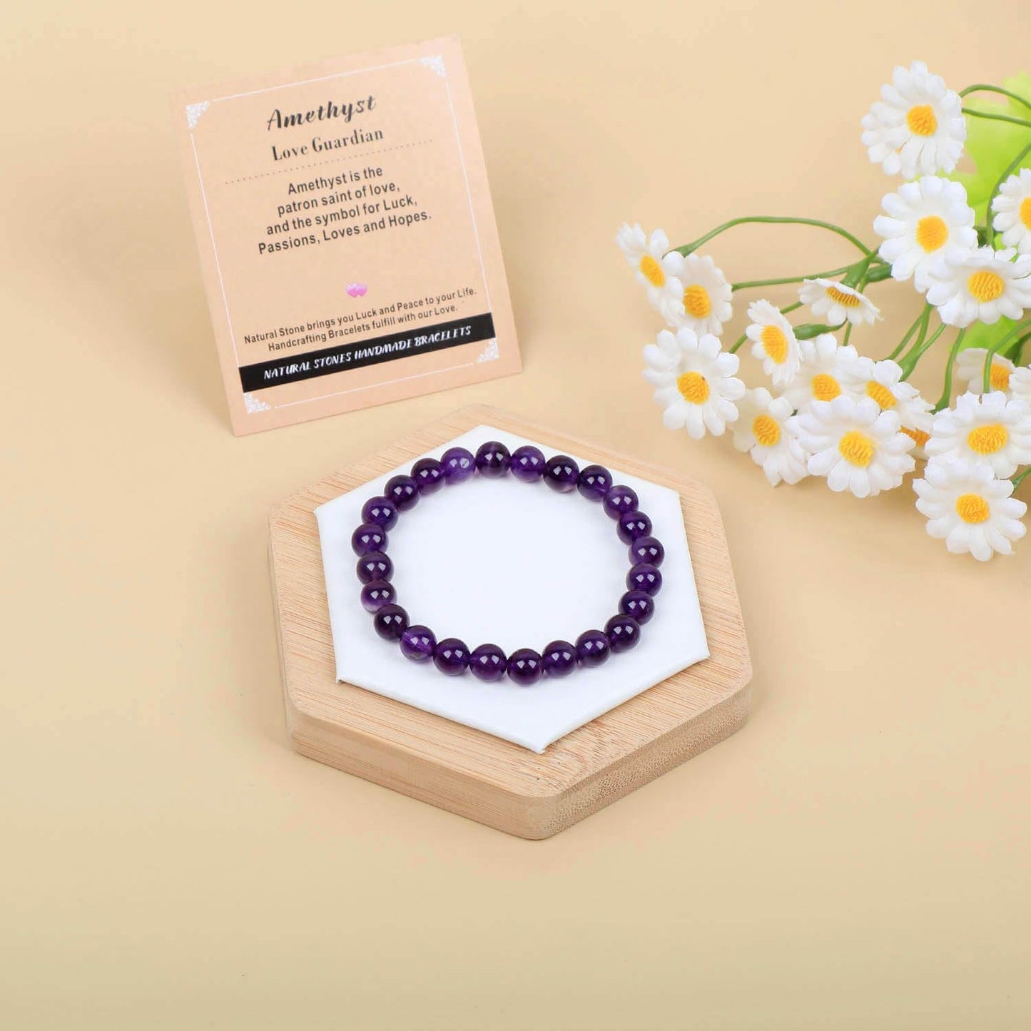 AD Beads Handmade Gemstone Stretch Elastic Bracelet Crystal Healing Reiki Nature's Beauty and Spiritual Essence Unisex (4mm, Amethyst (Love Guardian))