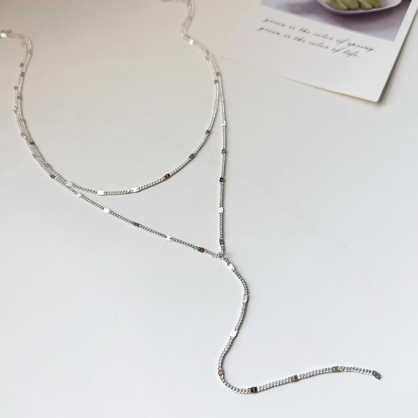 Luxval Layered Silver Necklace for Women 14K Silver Long Necklaces Y-Shaped Necklace Trendy Layered Chain Necklaces for Women Gift Jewelry