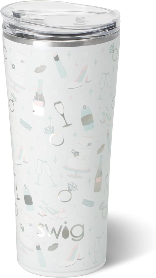 Swig Life 22oz Insulated Tumbler, Travel Coffee Tumbler with Lid, Cup Holder Friendly Travel Coffee Mug, Stainless Steel (Bride to Be)