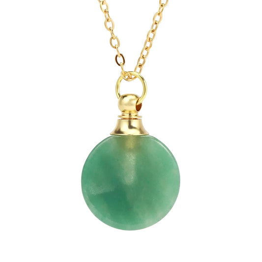 925 Sterling Silver Essential Oil Necklace For Women And Men, 14K Gold Filled Natural Stone Round Perfume Bottle Necklace, Essentials Oil Diffuser Vial Necklace (4 - Essential Oil Necklace)