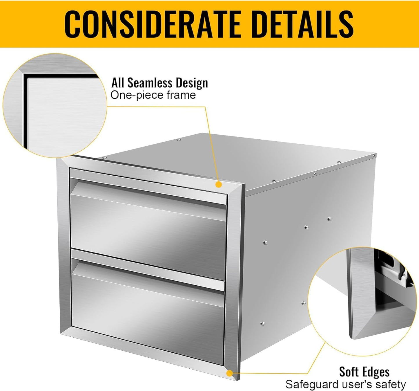 Outdoor Kitchen Drawers 18" W x 15" H x 23" D Inch Stainless Steel Flush Mount BBQ Double Drawers for Outdoor Kitchen Island, or Patio Grill Station
