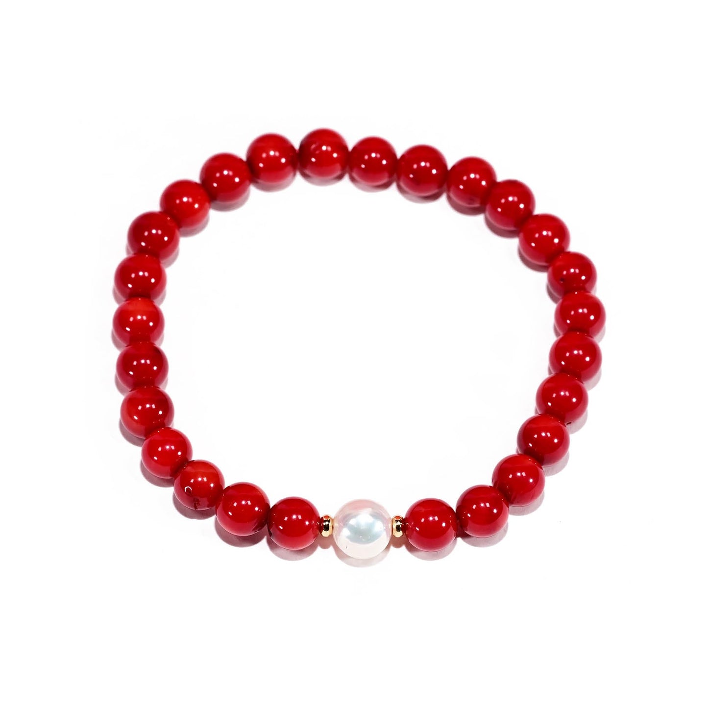 Joyfulmuze Natural Red Orange Coral and White Freshwater Pearl, Stretch Stacking Bracelets, Costal Summer Jewelry, Handmade Gift for Women and Men, Fit 6.5-7 inch Wrist (Coral-Pearl)