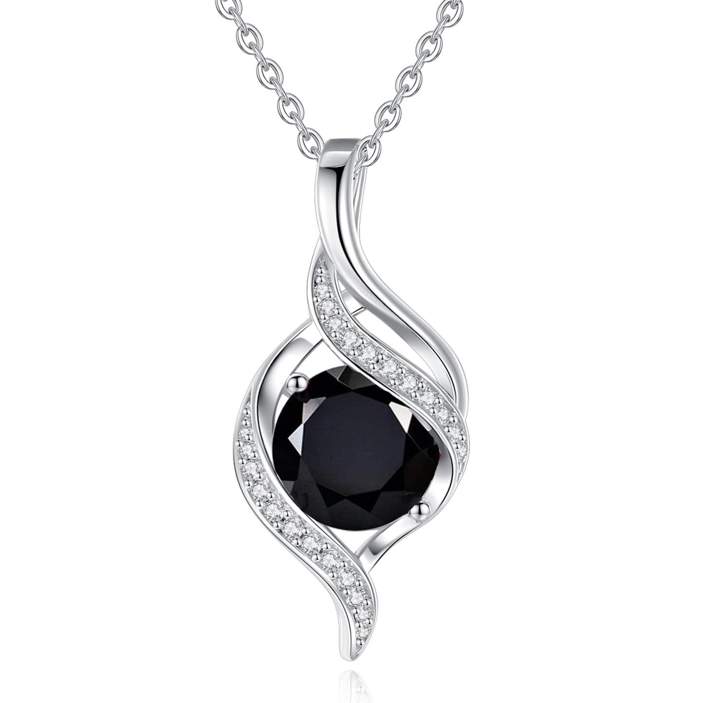 FANCIME October Birthstone Necklace for Women Round Black Tourmaline Necklace S925 Sterling Silver full Love Birthday Gifts for Mom Women, 16"+2" Inches