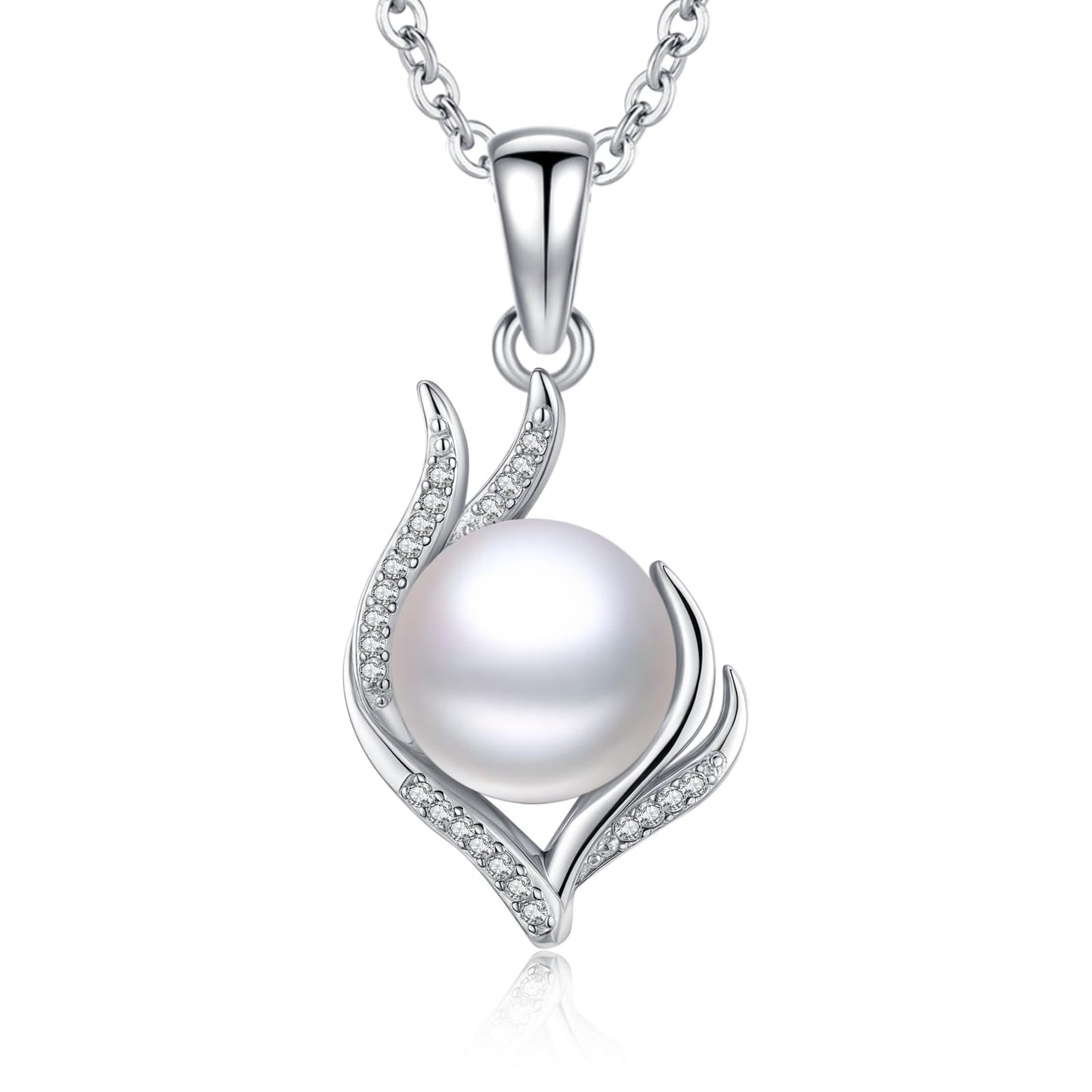 11 mm Flame Pearl Necklace 925 Sterling Silver Jewelry 5A Cubic Zirconia Pendant Necklace Gifts for Mom Women Girlfriend Grandma Lover Her Wedding Birthday Anniversary Engagement Valentine's Day