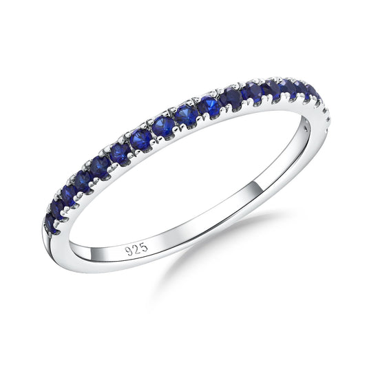 AGRULE 0.4 Cttw Sapphire Rings for Women Men Classic Silver Wedding Band with Gemstone Sterling Silver Half Eternity Band Rings Blue Stone Saphire Ring, Size 10
