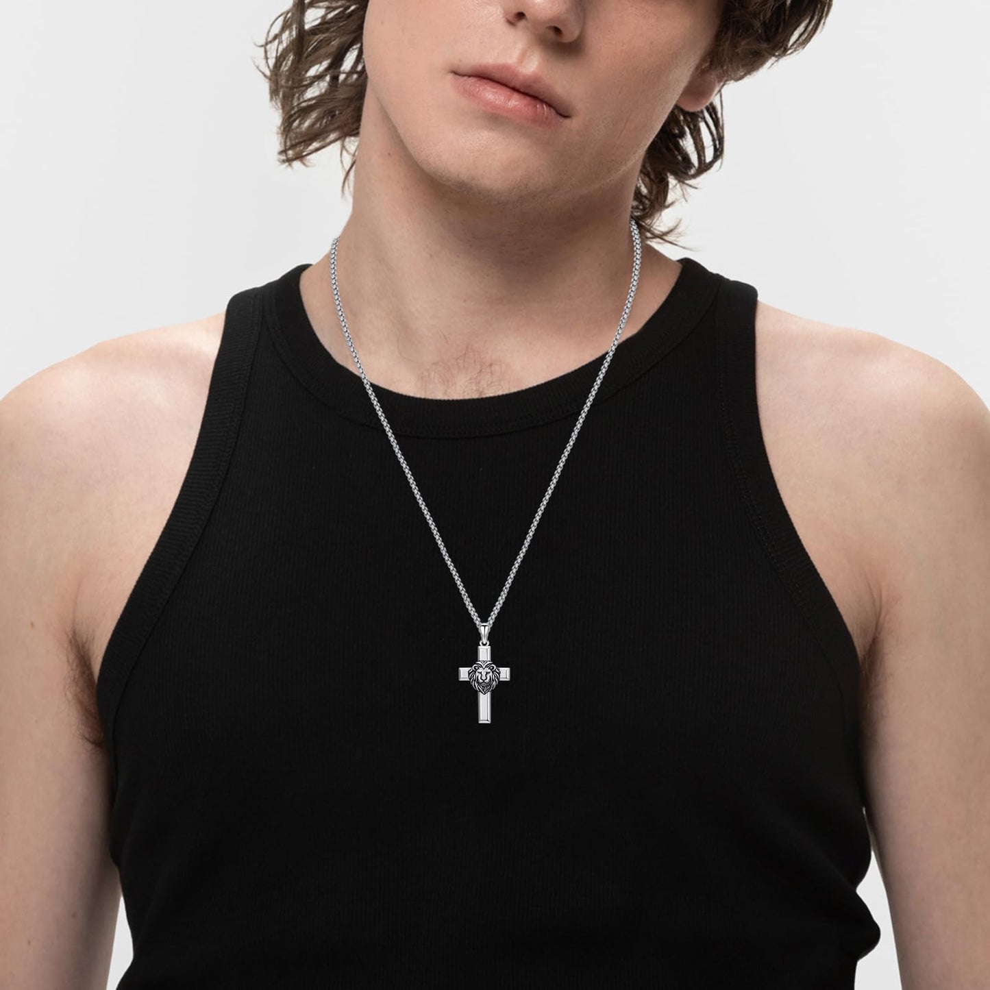 YEESIA Cross Necklace for Men Women 925 Sterling Silver Lion Cross Pendant Necklace, Christian Jewelry, Gift for Men Women