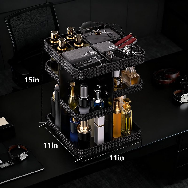 Famitree 360° Rotating Makeup Organizer, Organizador De Perfumes Large Capacity Cosmetics Storage Vanity Shelf Countertop, Fits Cosmetics, Perfume, Skin Care, Lipsticks (Black)