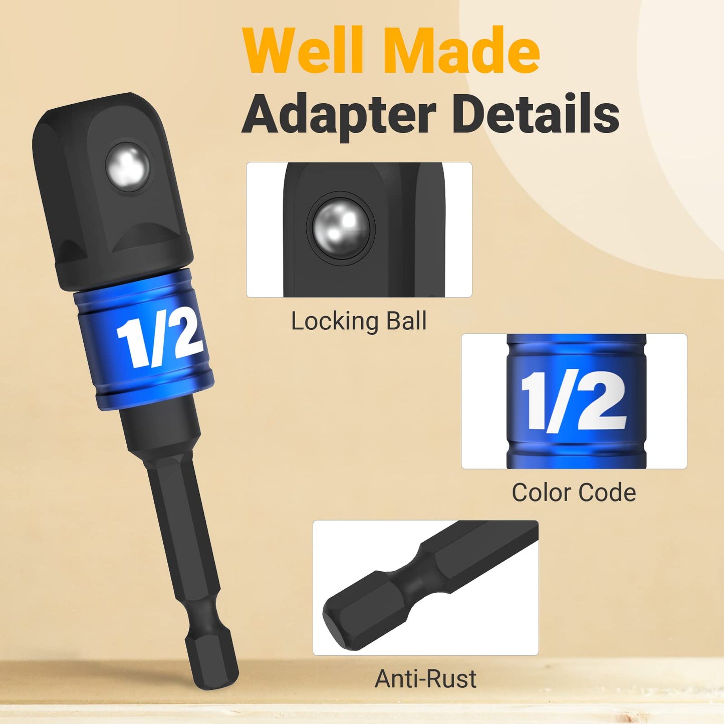 Impact Socket Adapter Set for Drill - Tools for Men Gadgets 1/4" 3/8" 1/2" Impact Grade Driver Bit Set Extension Bit with Holder Ratchet Wrench Nut Hex Drive Adapter Hand Power Accessories Cool Stuff