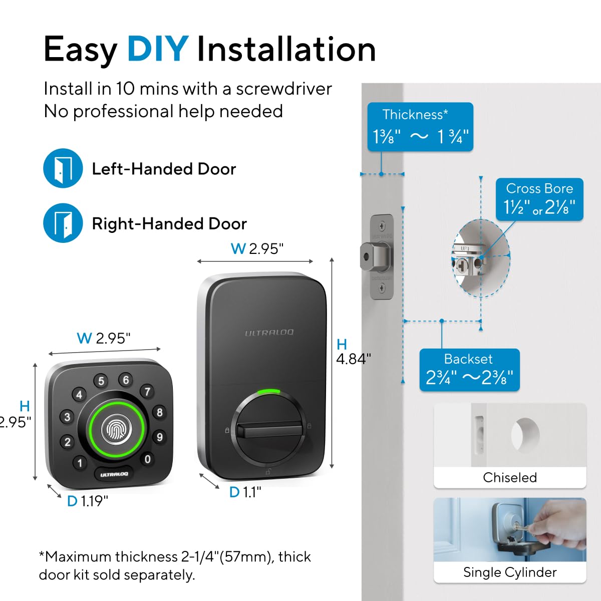 ULTRALOQ U-Bolt Pro WiFi Smart Lock with Door Sensor, 8-in-1 Keyless Entry Door Lock with Fingerprint ID, App Remote Control, Built-in WiFi Keypad Deadbolt, Auto Unlock, IP65 Waterproof, Easy Install