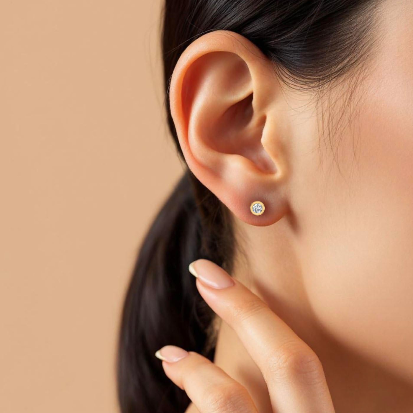 0.14 Carat Bezel Set Natural Diamond Stud Earrings for Women in 10K Yellow Gold