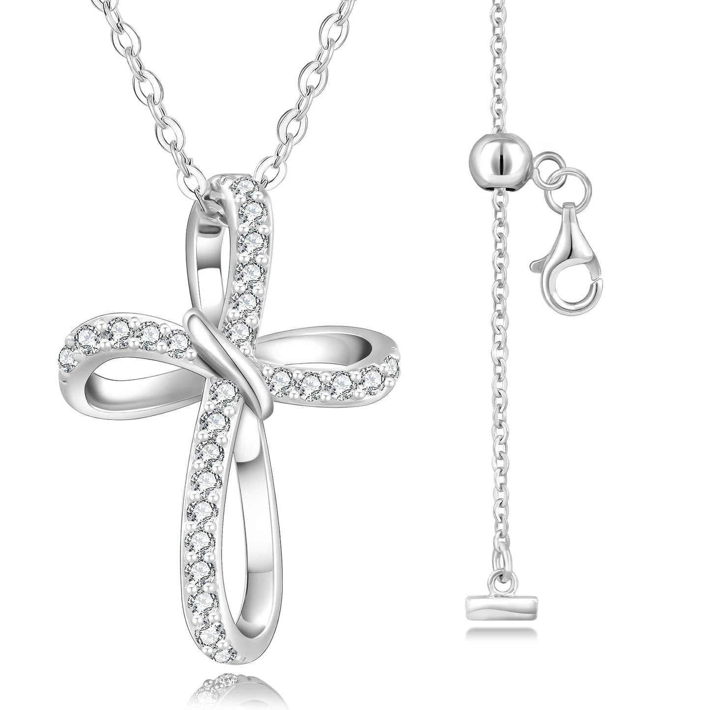 KRKC&CO Moissanite Cross Necklace for Women: D Color VVS1 0,18ct, 925 Vermeil Sterling Silver, Hypoallergenic Petite Pendant, Luxury Gifts for Birthday Anniversary Wedding, Gift Box with Handles