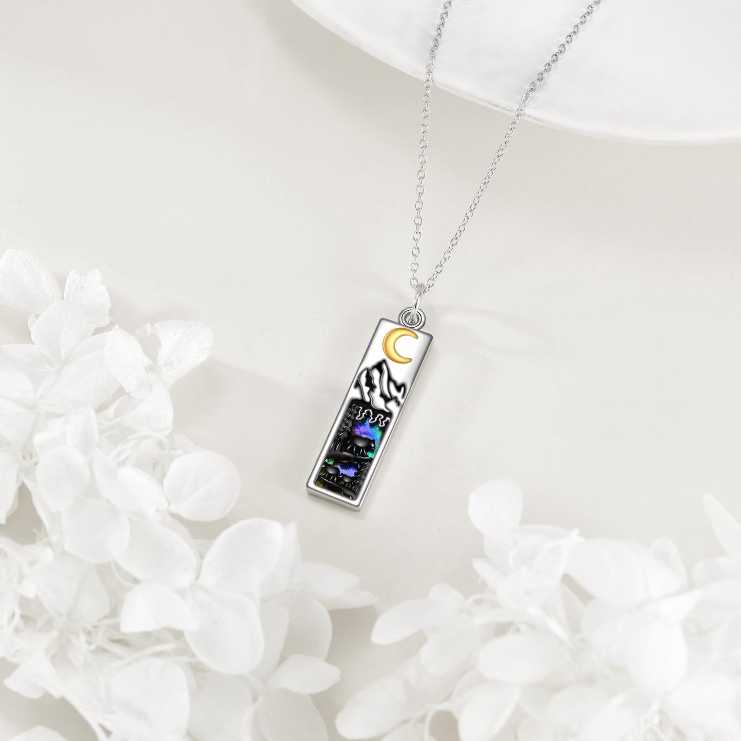 YFN Mountain Necklace for Women Sterling Silver Nature Necklace Jewelry Gift for Skiers, Hikers, Campers, Climbers and Nature Lovers (Black-Mountain with 3 Bear)