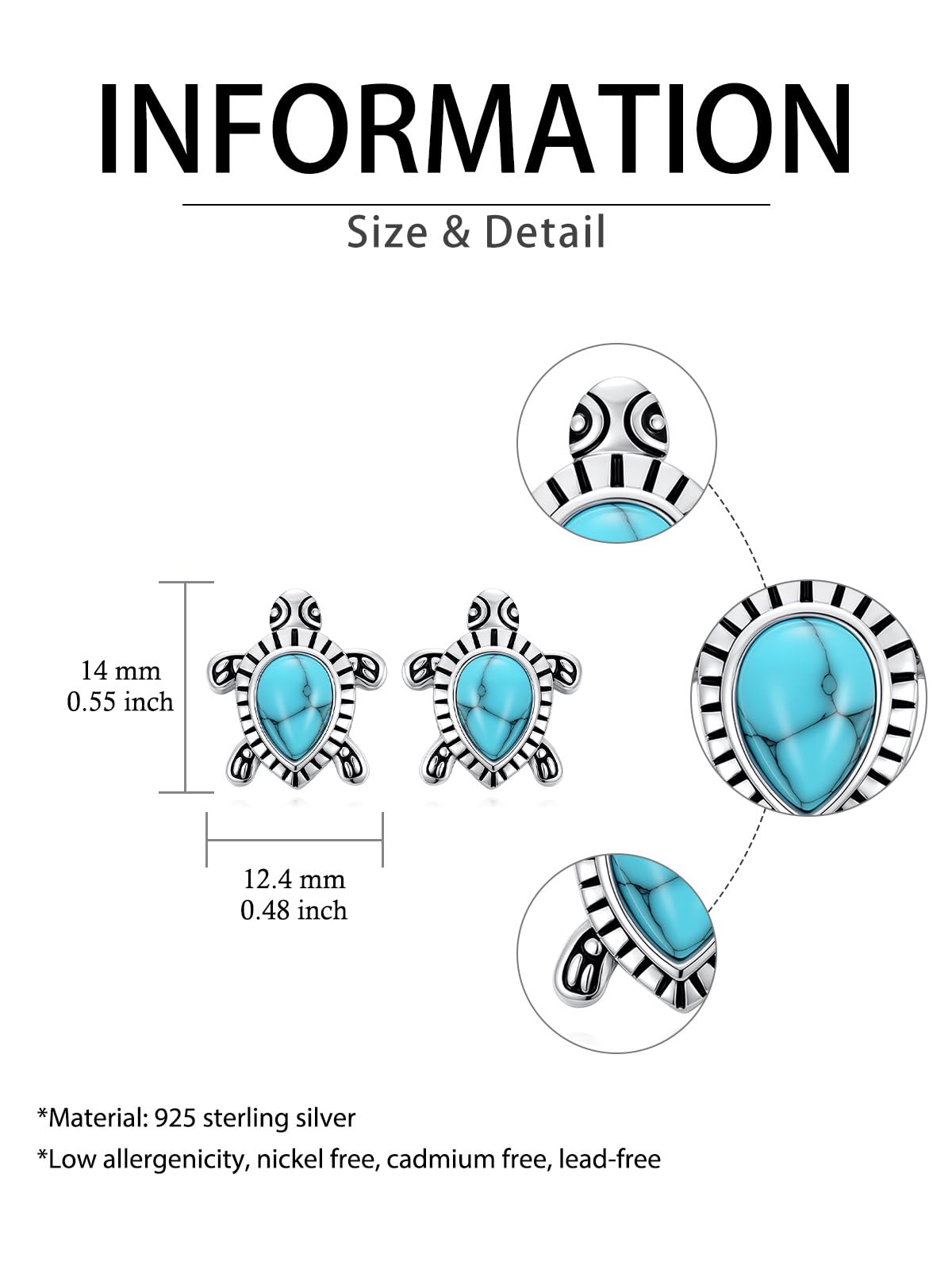WINNICACA Sea Turtle Stud Earrings Turquoise Earrings 925 Sterling Silver Ocean Jewelry Hypoallergenic Gift for Sensitive Ears Mothers Day Gifts for Mom Wife