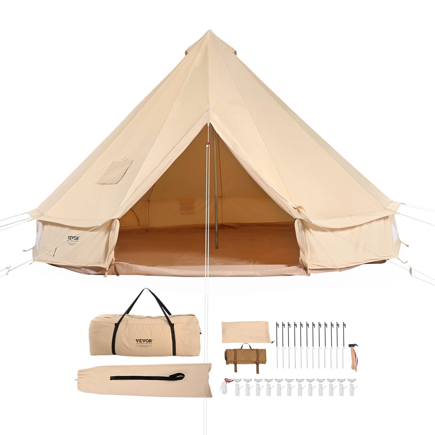 VEVOR Canvas Bell Tent,4 Seasons 5 m/16.4 ft Yurt, for Camping with Stove Jack, Family Camping Outdoor Hunting Party